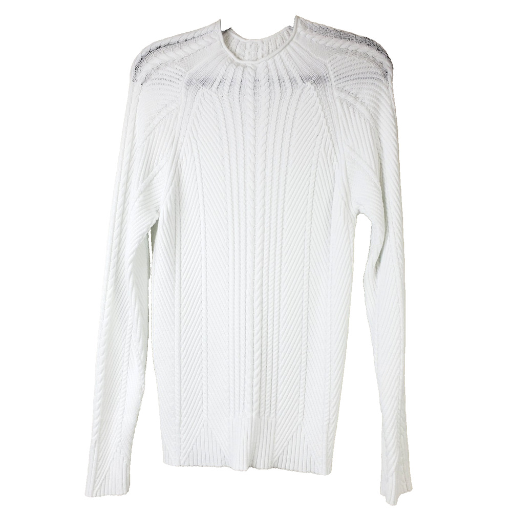 Krimson Klover Womens Large Sweater White Lydia Mockneck Cable Knit Eco-friendly